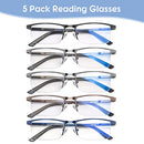 KONHAGO Blue Light Blocking Reading Glasses for Men, Half Frame Metal Readers Spring Hinge Eyeglasses Anti Eyestrain/Glare/UV