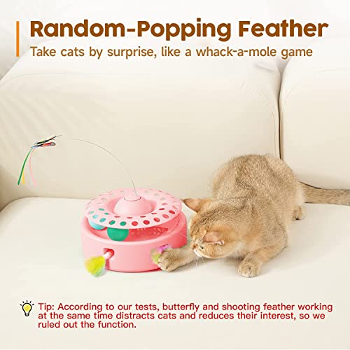 Interactive Toys for Cats, 3-in-1 Smart Interactive Kitten Toy, Fluttering Butterfly, Random Moving Ambush Feather, Catnip Bell Track Balls, Indoor Exercise Cat Kicker (Pink)