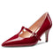 Aachcol Women Stiletto Mid Low Heel Pumps T-Strap Slip-on Pointed Toe Dress Shoes Office Party Wedding Patent 2.5 Inch, Burgundy Red, 9.5
