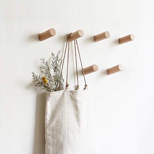 HomeDo Wood Wall Hooks, Hat Hook, Wooden Coat Hooks Wall Mounted, Entryway Hat Rack, Decorative Hooks Single Organizer Hat Hanger Towel Rack Hook (R2.8 Beech-6cm-6Pack)