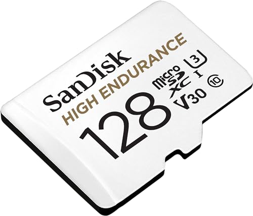 Sandisk High Endurance microSDXC Card, SQQNR 128G, UHS-I, C10, U3, V30, 100MB/s R, 40MB/s W, SD adaptor, 2Y, White (SDSQQNR-128G-G)