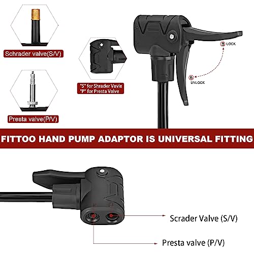 FITTOO High Pressure Bicycle Bike Hand Air Pump, Tire Tube Floor Pump, for Road Bike, MTB, Hybrid, Wheelchair, Electric Bike, Scooter, Balls, Balloons etc.