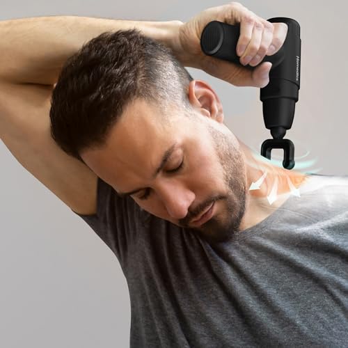 Homedics NOVO Mini Massage Gun, 4 Attachments and 6 Intensity Levels, from Soothing Vibration to the Most Intense Percussion Massage, USB-C Charging Port and 1 Hour Runtime, Compact Travel Case