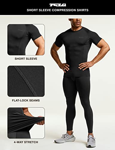 TSLA Men's Cool Dry Short Sleeve Compression Shirts, Athletic Workout Shirt, Active Sports Base Layer T-Shirts MUB23-NBK_Large