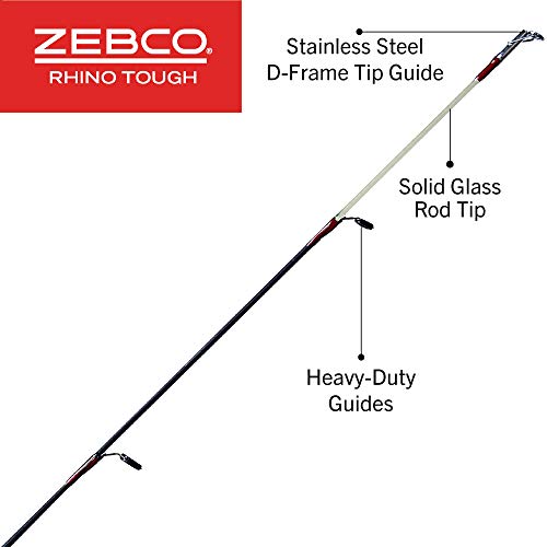 Zebco Rhino Tough Cross-Weave Glowtip Spinning Fishing Rod, 2-Piece with Heavy Duty Guides, 6-Foot Medium-Light Power Fast Action, EVA Foam Handle, Multicolor