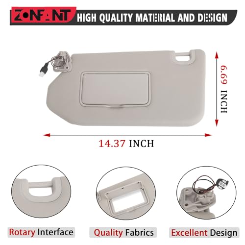 ZONFANT Beige Left Driver Side Sun Visor with Lamp and Mirror Without Sunroof Compatible with 2014-2017 Infiniti QX60 JX35, 2013-2018 Nissan Pathfinder, Replace