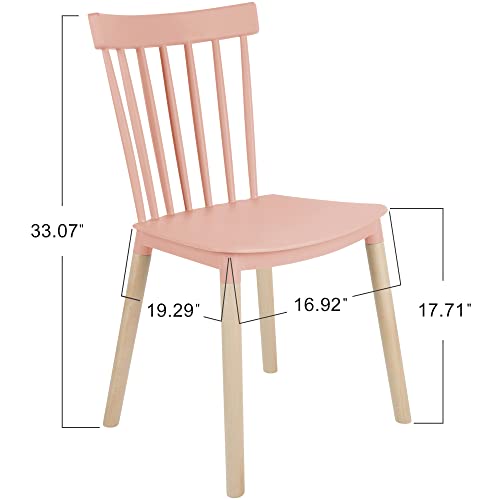 Simpol Home DSW Armless Modern Plastic Chairs with Wood Legs for Living, Bedroom, Kitchen, Dining,Lounge Waiting Room, Restaurants, Cafes, Set of 4, Pink Light