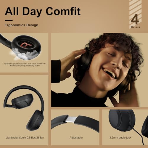 QCY H3 ANC Bluetooth Headphones, Active Noise Cancelling Bluetooth 5.3 Over-Ear Headphone with Microphones, Hi-Res Audio Sound, Multipoint Connection, 60H Playback, Black (Black)