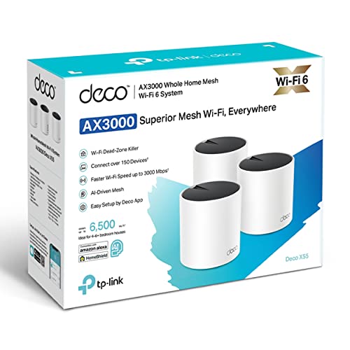 TP-Link AX3000 Whole Home Mesh Wi-Fi 6 System, Dual-Band with Smart Antennas, MU-MIMO, HomeShield Security (Deco X55(3-pack))