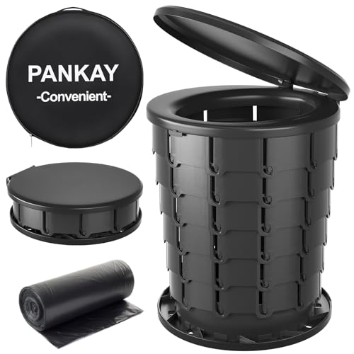 PANKAY 16.4" XXL Portable Toilet for Adults Camping, Retractable Camping Toilet,Adjustable Height Portable Potty for Kids, Travel Toilet with Handbag, Foldable Camp Toilet for Car Hiking