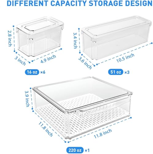 Fridge Clear Organizer Bins Stackable - 10 Pack Refrigerator Organizer Bins with Lids, BPA-Free Produce Fruit Storage Containers for Storage Clear for Food, Drinks, Vegetable Storage