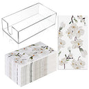 Disposable Hand Towels and Acrylic Napkin Holder for Bathroom, Disposable Paper Hand Towel Clear Guest Towel Napkin Holder for Bathroom Powder Room Guest Room Party Decor (Flowers, 101 Pieces)