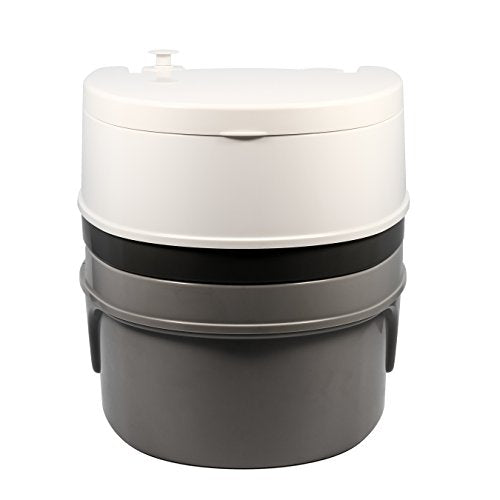 Camco Premium Travel Toilet | Features a 5.3-Gallon Detachable Holding Tank and is Designed for Camping, Hiking, Boating, RVing and More, Acrylonitrile Butadiene Styrene, White & Grey (41544)