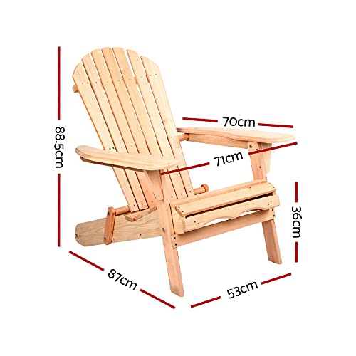 Gardeon Beach Chair 2pcs Wooden Folding Outdoor Chairs Camping Adirondack, Patio Furniture Lounge Armchair Garden Pool Backyard Picnic Hiking Fishing Wood Weather-Resistant Natural