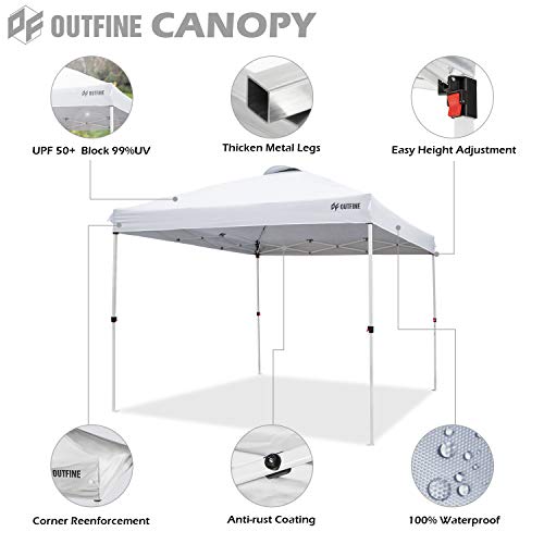 OUTFINE Pop-up Canopy 10x10 Patio Tent Instant Gazebo Canopy with Wheeled Bag,Canopy Sandbags x4,Tent Stakesx8 (Light White, 10 * 10FT)