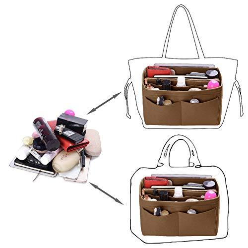 Purse Organizer Insert, Felt Bag organizer with zipper, Handbag & Tote Shaper, For Speedy Neverfull Tote, 5 Sizes (X-Large, Coffee)