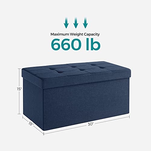 SONGMICS Storage Ottoman Bench, Chest with Lid, Foldable Seat, Bedroom, Hallway, Space-Saving, 80L Capacity, Hold up to 660 lb, Padded, Navy Blue ULSF47IN