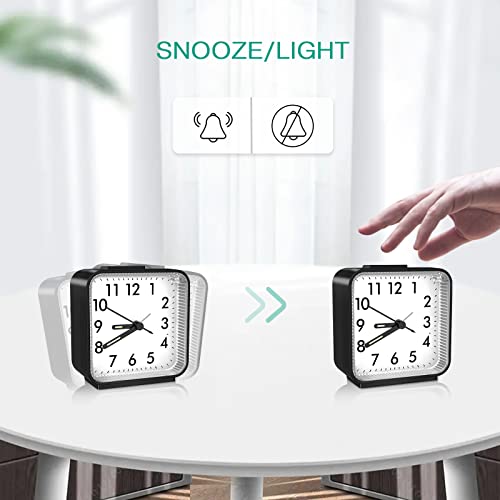 ORIA Silent Alarm Clock, Small Analog Quartz Clock, Battery Operated Desk Clock with Snooze, Luminous Funtion, No Ticking, Easy Set for Student/Elder, Perfect for Office, School, Bedroom, Trip, etc