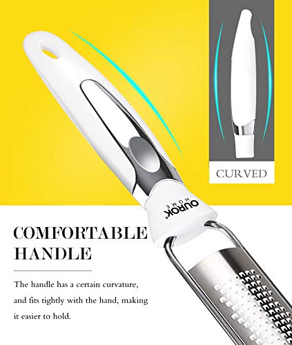Ourokhome Stainless Steel Cheese Grater Citrus Zester for Parmesan Cheese, Chocolate, Fruits, Coconuts, Ginger, Lemon with Cleaning Brush for Kitchen ( White)