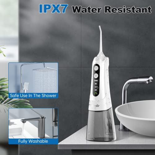 【2023 New Release】MiTdir Water Dental Flosser Oral Irrigator 5 Jet Tips 4 Modes IPX7 Waterproof 300ML Detachable Water Tank Portable Cordless Rechargeable Teeth Cleaner for Home&Travel (White)