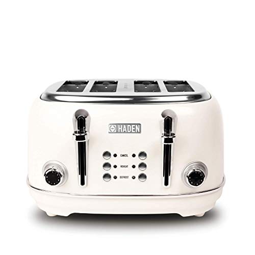 Haden Heritage White Toaster - 4 Slice Toaster - Stainless Steel Housing - Reheat and Defrost Functions - Variable Browning Control - Self Centering Function - 1370-1630W