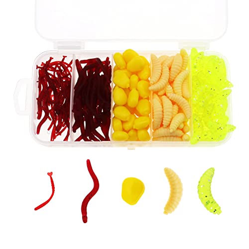 250pcs Fishing Lures Soft Plastic Earthworm Corn and Maggot Shape Fishing Lures Soft Bait Shad Fishing Lures Artificial Lifelike Maggot for Freshwater Saltwater