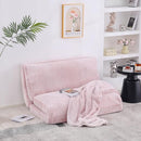 Furlide Foldable Bean Bag Bed, Folding Sofa Bed with Blanket, Foam Filling Wall Sofa Bed, Faux Fur Sleeper Sofa Couch Bed for Bedroom/Living Room/Balcony (Pink)