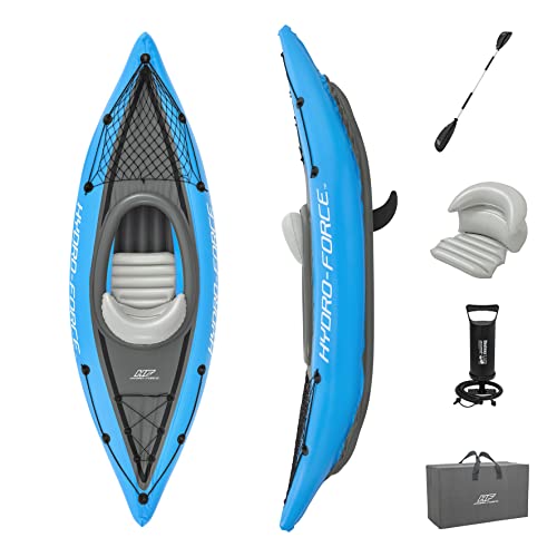 Bestway Hydro-Force Cove Champion | 1 Person Inflatable Kayak Set with Hand Pump, Paddles, Carry Bag, Blue, Blue, Grey, 275 x 81 x 45 cm