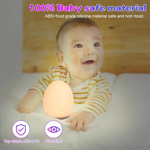 ZCMLED Egg Night Light for Baby, Nursery Lamp with 8 Colors Changing Mode & Dimming Function,Warm White Baby Sleeping,Rechargeable Baby Night Light with 1 Hour Timer&Touch Control, Up to 100H