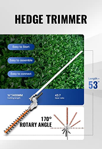 SUNSEEKER 16" Hedge Trimmer Attachment Universal, Dual Action Articulating,Heavy Duty Steel Material, 12 Angle Positon, Gas Powered, Grey/Black
