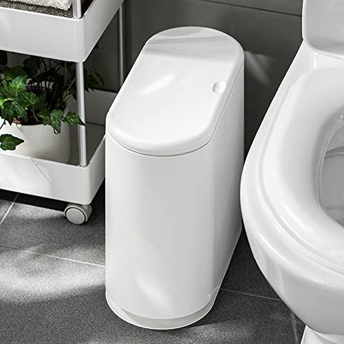 10 Liter Trash Can with Lid, Slim Rubbish Bin, Double Barrel Waste Bin, Garbage Container Bin for Bathroom, Bedroom, Kitchen, Office (White)