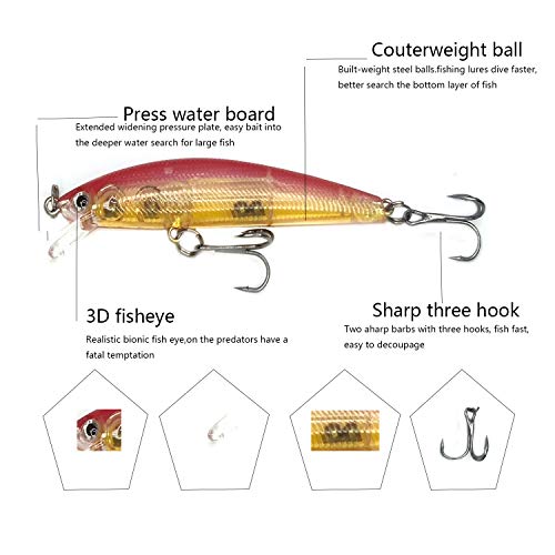 WANBY Fishing Lures Proven Explosive Color Special Minnow Swimbait Vibrating Jigging Freshwater Saltwater Fishing Lures with Hook Fishing Tackle for Trout Bass Salmon