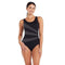 Zoggs Women's Sandon Scoopback Swimming Costume, Foam Cups and Tummy Control Swimsuit, Black/Eco Fabric, 40-inch/Size 16