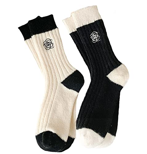 2 Pairs Ladies Soft 𝘁𝗵𝗲𝗿𝗺𝗮𝗹 𝘀𝗼𝗰𝗸𝘀, Women's Knitting Warm & comfy Wool Crew Cotton Fashion Style Sock 4 Seasons Wear