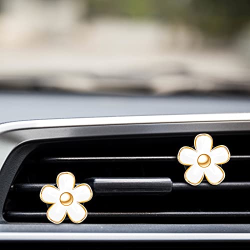 6 Pcs Daisy Flower Air Vent Clip Air Conditioning Outlet Clip Car Air Freshener Clip Charm Car Inter Decor Accessories (White,3 cm, 3.3 cm)