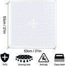 Square Shower Mat Non Slip Anti Mould - 53 x 53cm/21 x 21inch Anti Slip Shower Mat with Suction Cup, Antibacterial Rubber Bathtub Mat with Drain Holes, Machine Washable, Clear White