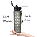 1L Motivational Water Bottle with Straw and Time Marker, Leakproof Tritan BPA-Free Water jugs for Drinking, Water Jug with Carry Strap for Gym Fitness- black