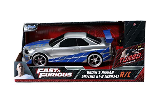 Jada Toys Fast & Furious 1:24 2002 Nissan GT-R R34 Remote Control Car RC with 2.4GHz, Toys for Kids and Adults (99371)