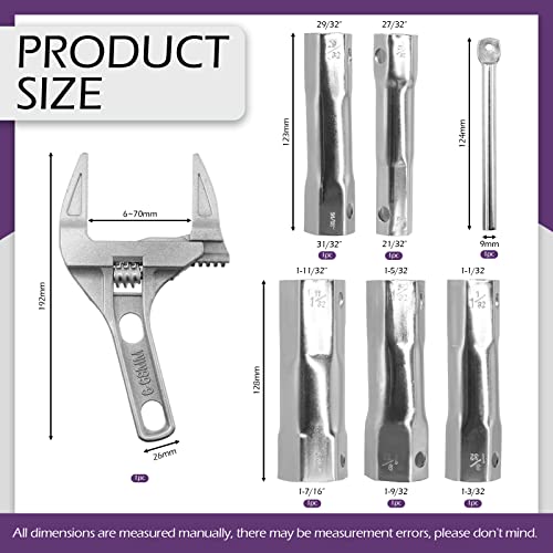 Swpeet 6Pcs 31/32" 21/32" 1-1/32" 1-7/16" 1-9/32" 1-3/32" Stainless Steel Shower Double-ended Valve Socket Wrench with Adjustable Shower Wrench Set, for Removing Tub & Shower Valve