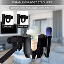 OFFWEGO Universal Stroller Cup Holder with Phone Holder - 2-in-1 for Uppababy Doona Nuna Jogger Graco Britax Bugaboo Cup Holder for Wheelchair Walker Bike Accessories, Gifts for Women Mom Men, Black