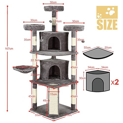 167cm Cat Scratching Post Climbing Tree 5 Levels Tower Play Center w/Scratcher Cat Condos Ladder Toys