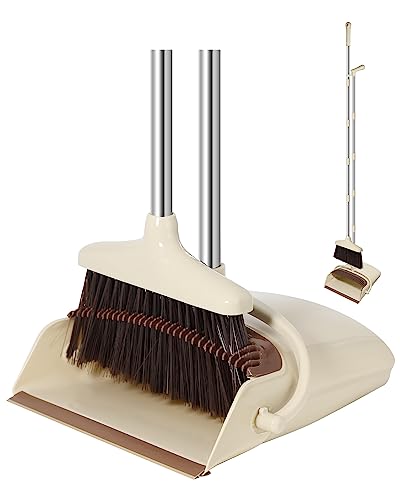 AVITONG Extendable 137CM Indoor Broom and Dustpan Set - Complete Cleaning Solution for Kitchen and Floors | Long Handle Standing Dustpan and Broom Set for Effective Cleaning and Home Maintenance