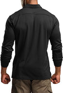 CQR Men's Polo Shirt, Long Sleeve Tactical Shirts, Dry Fit Lightweight Golf Shirts, Outdoor UPF 50+ Pique Shirt TOK004-BLK Large