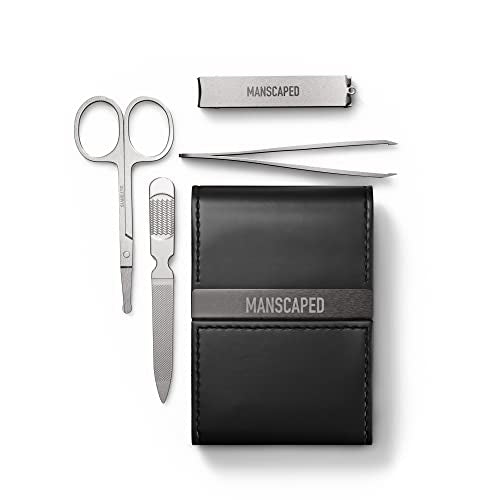 MANSCAPED™ Shears 2.0 Tempered Stainless Steel Men's Nail Kit, Fingernail Clippers, Safety Scissors, Tweezers and Nail File, Travel Manicure Set, 4-Piece Luxury Men's Grooming Kit with Compact Case