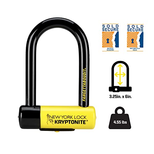 Kryptonite New York Fahgettaboutit Mini Bike U-Lock, Heavy Duty Anti-Theft Bicycle U Lock, 18mm Shackle with Keys, Ultimate Security Lock for Bicycles E-Bikes Scooters