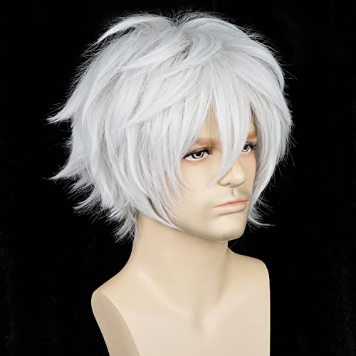 (Silver White) - Alacos Women Men Short Fluffy Straight Hair Wigs, Silver White, Size One Size