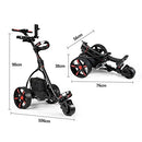 Electric Golf Trolley Foldable Push Golf Buggy Cart 3 Wheel 3 Distance Control LED Display- Black & Red