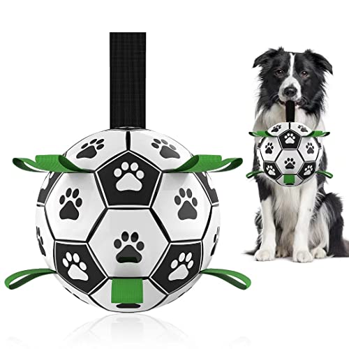 Dog Soccer Ball with Grab Tabs, Interactive Dog Toys for Tug of War, Dog Tug Toy, Dog Water Toy, Durable Dog Balls for Small & Medium Dogs