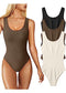 OQQ Women's 3 Piece Bodysuits Sexy Sleeveless Round Neck Shapewear Tank Tops Bodysuits, Black Coffee Beige, Medium,(CasualBodysuitsOQ183)