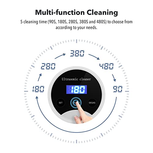 MAXKON 48,000 Hz Ultrasonic Jewellery Cleaner, 600ml Small Homes Watch Cleaning Machine, 5-Stage Timer Settings, Damage-Free Glasses, Clock, Precious Metal, Dentures, Shaver, Mouthpiece, Holder